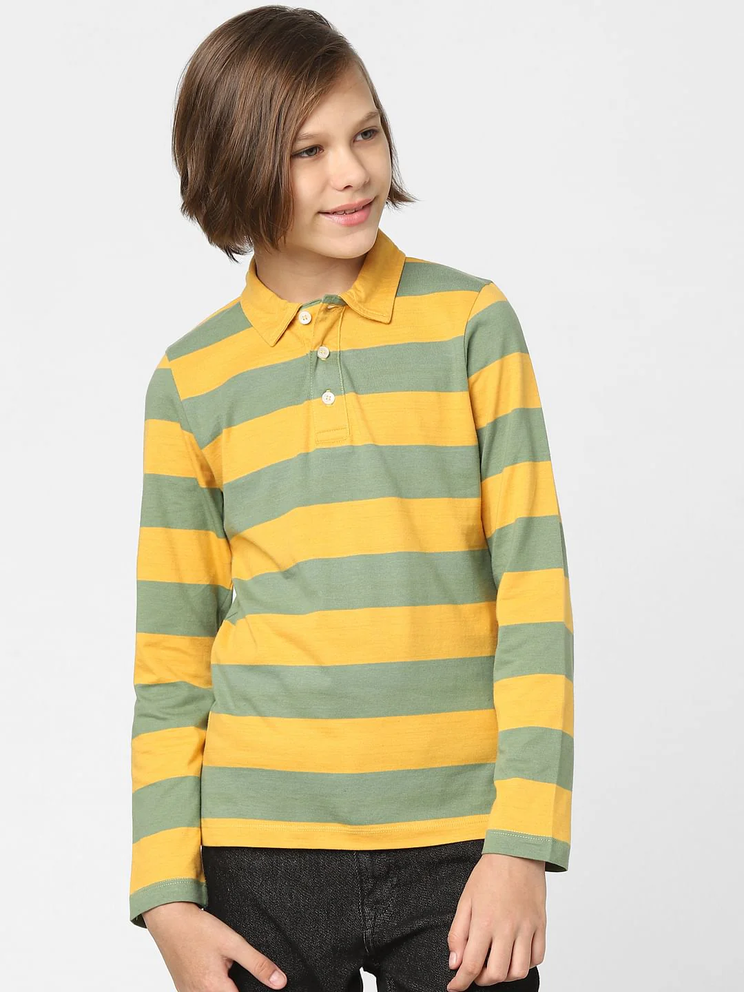 Boys Green Striped Polo Neck T-shirt - Image 2