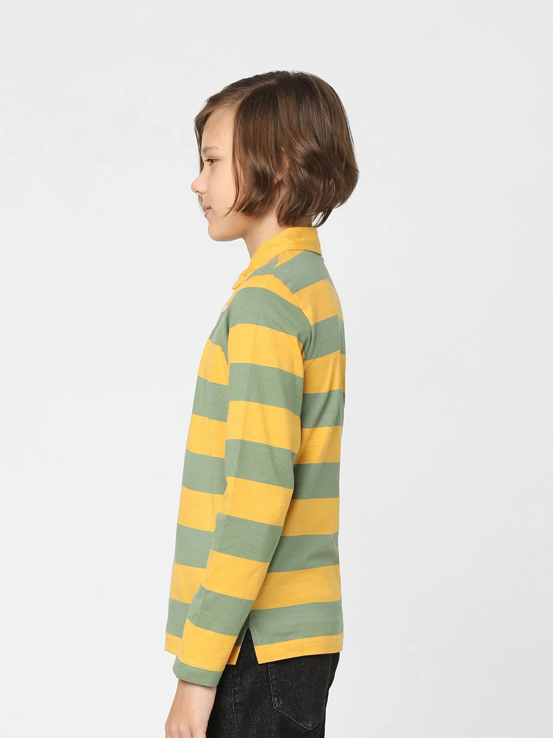 Boys Green Striped Polo Neck T-shirt - Image 3