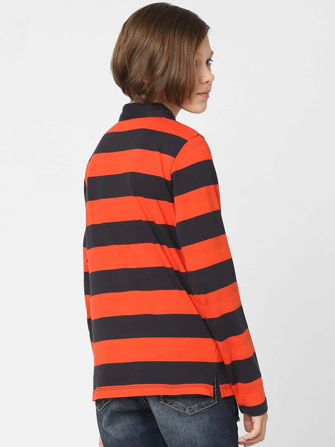 Boys Red Striped Polo Neck T-shirt - Image 4