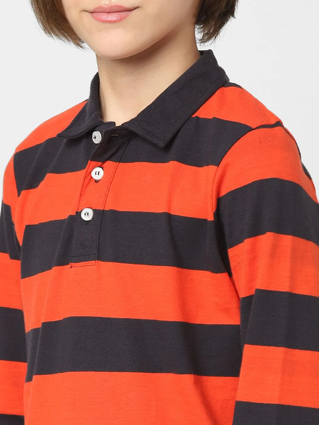 Boys Red Striped Polo Neck T-shirt - Image 5