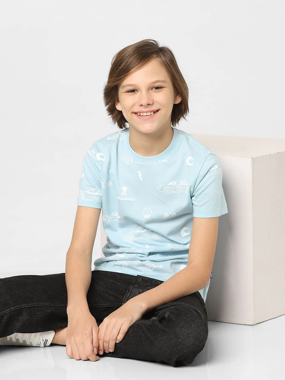 Boys Blue Printed Crew Neck T-shirt