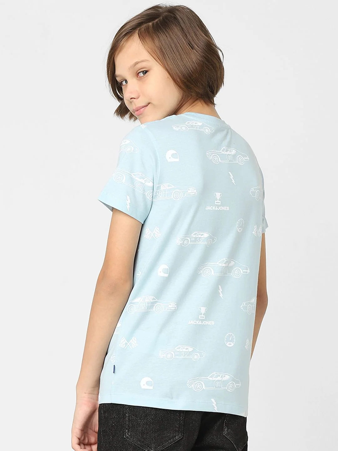 Boys Blue Printed Crew Neck T-shirt - Image 4