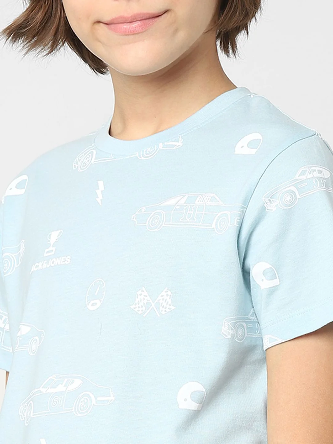 Boys Blue Printed Crew Neck T-shirt - Image 5