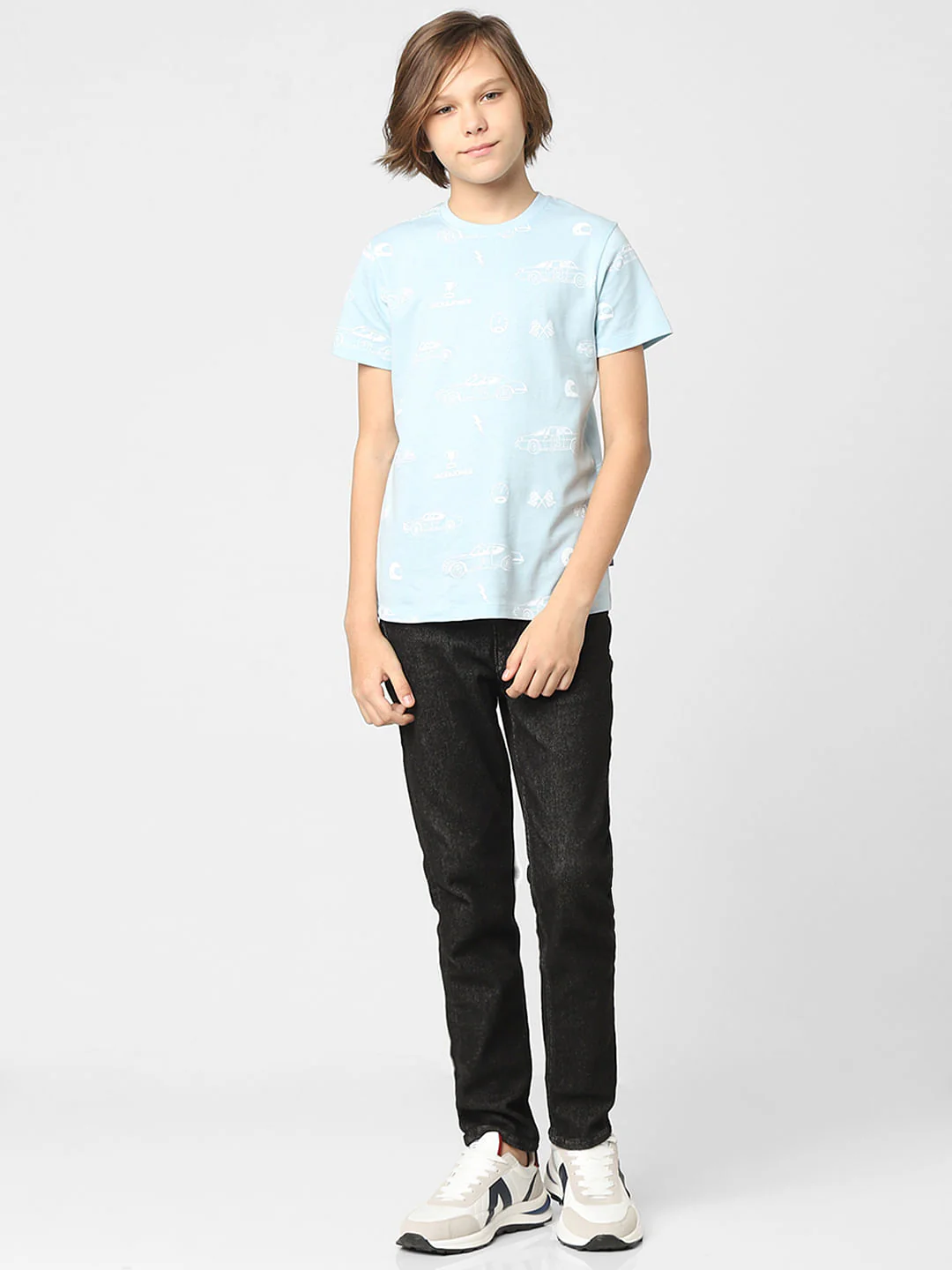 Boys Blue Printed Crew Neck T-shirt - Image 6