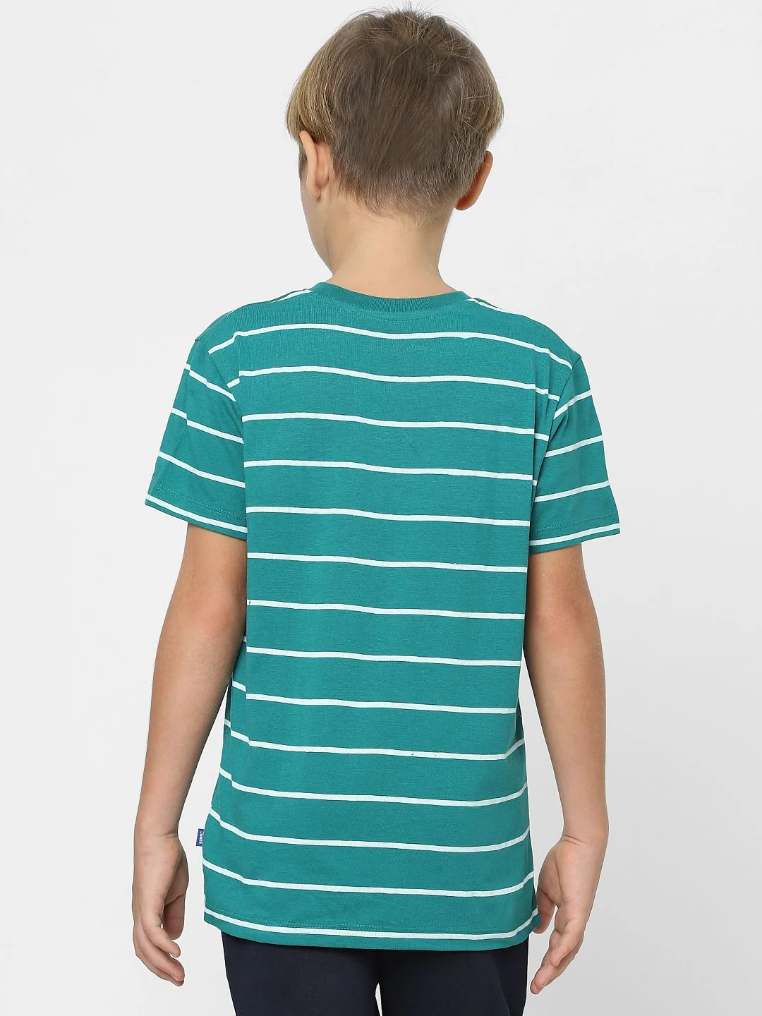 Boys Green Striped Crew Neck T-shirt - Image 4