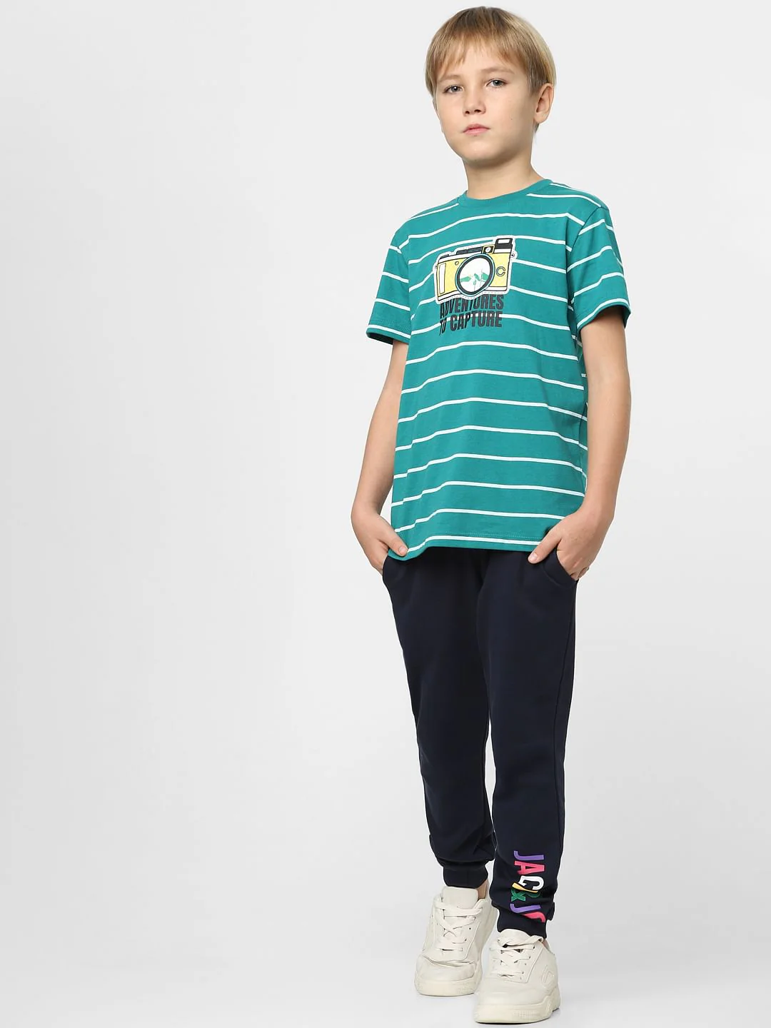 Boys Green Striped Crew Neck T-shirt - Image 6
