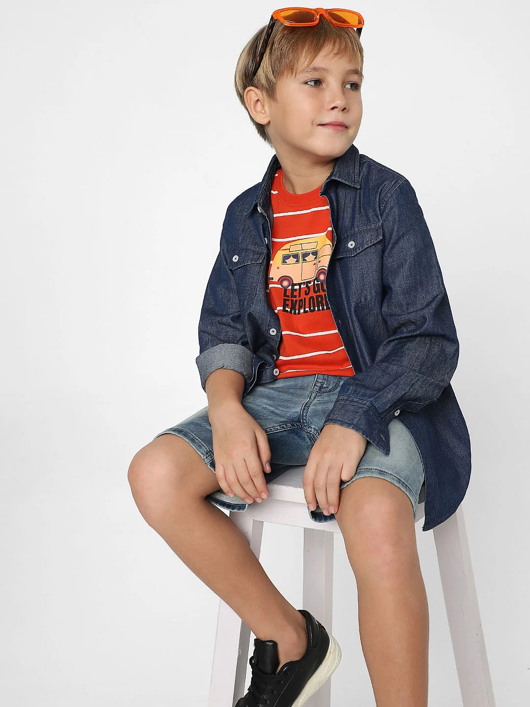Boys Red Striped Crew Neck T-shirt