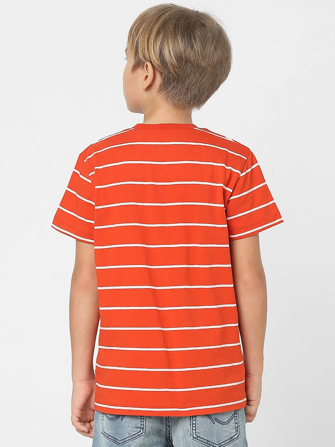 Boys Red Striped Crew Neck T-shirt - Image 4