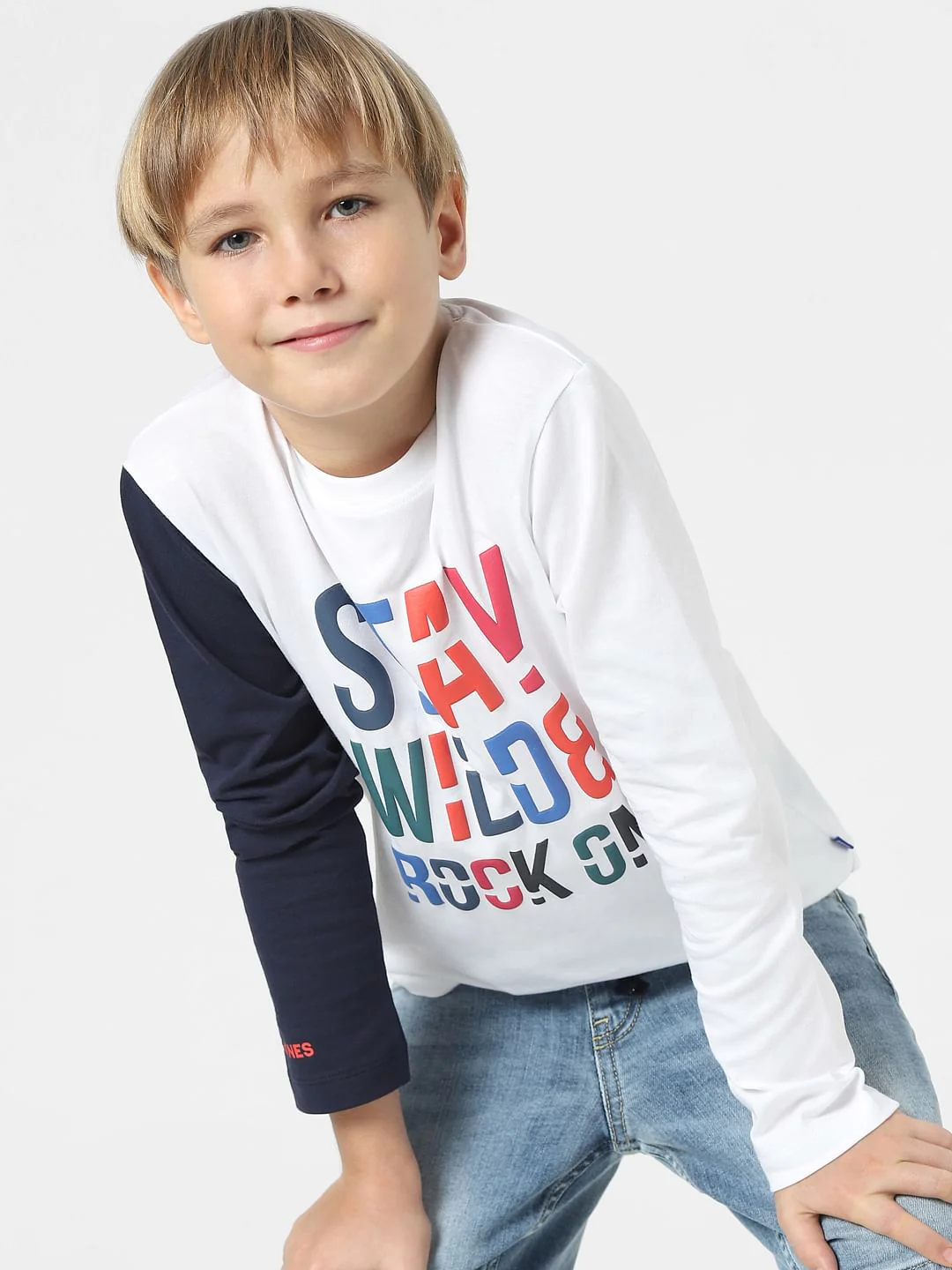 Boys White Slogan Print Crew Neck T-shirt