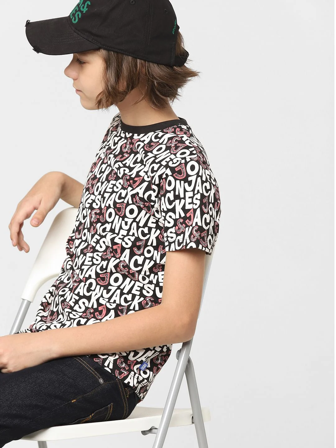 Boys Black Logo Print Crew Neck T-shirt