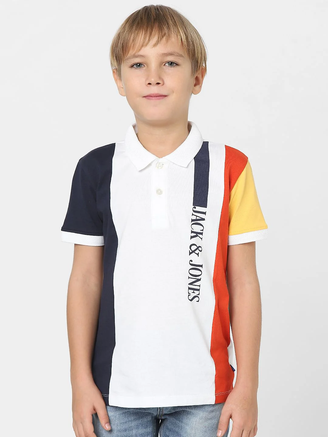Boys White Colourblocked Polo T-shirt - Image 2