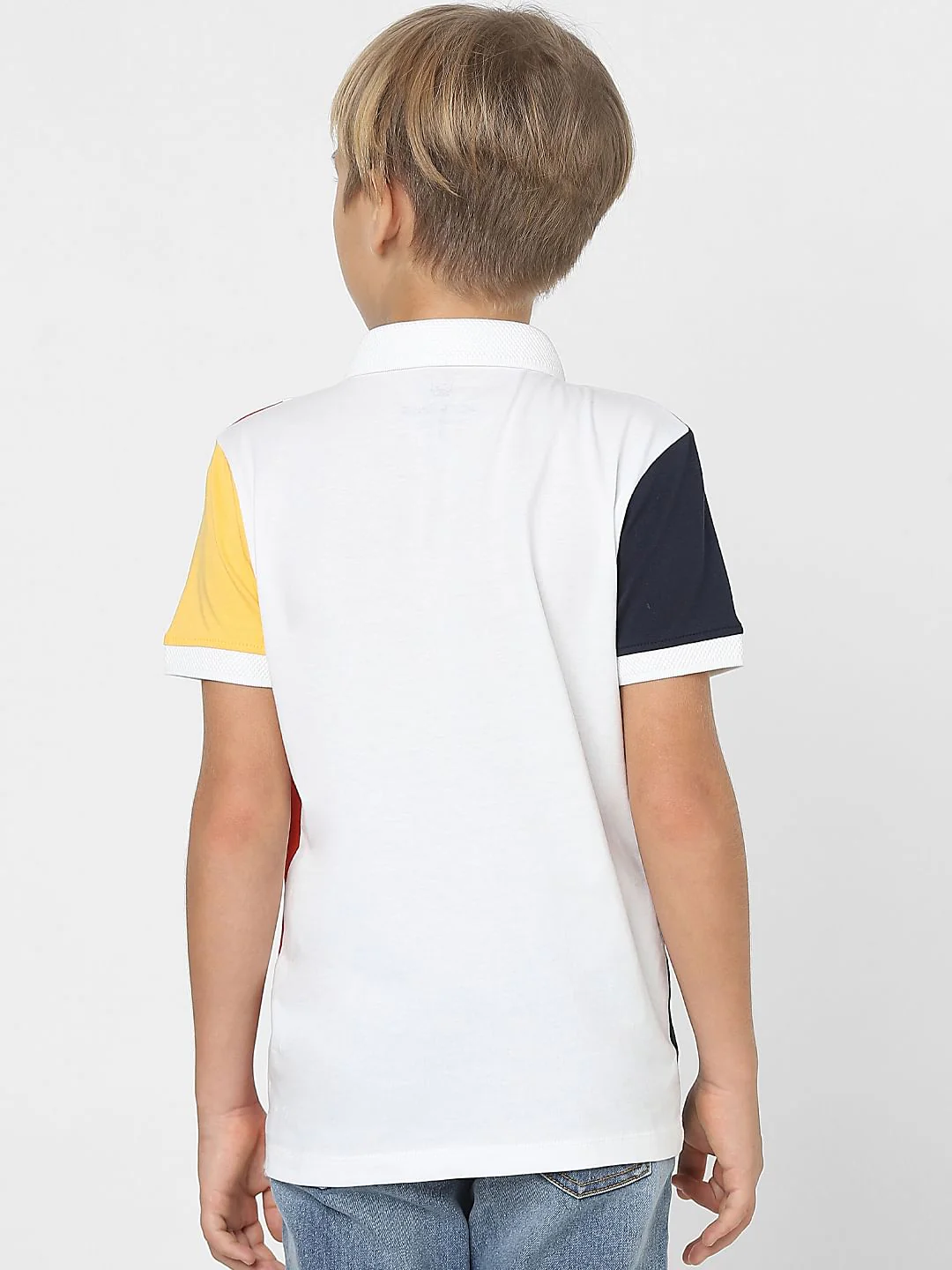 Boys White Colourblocked Polo T-shirt - Image 4