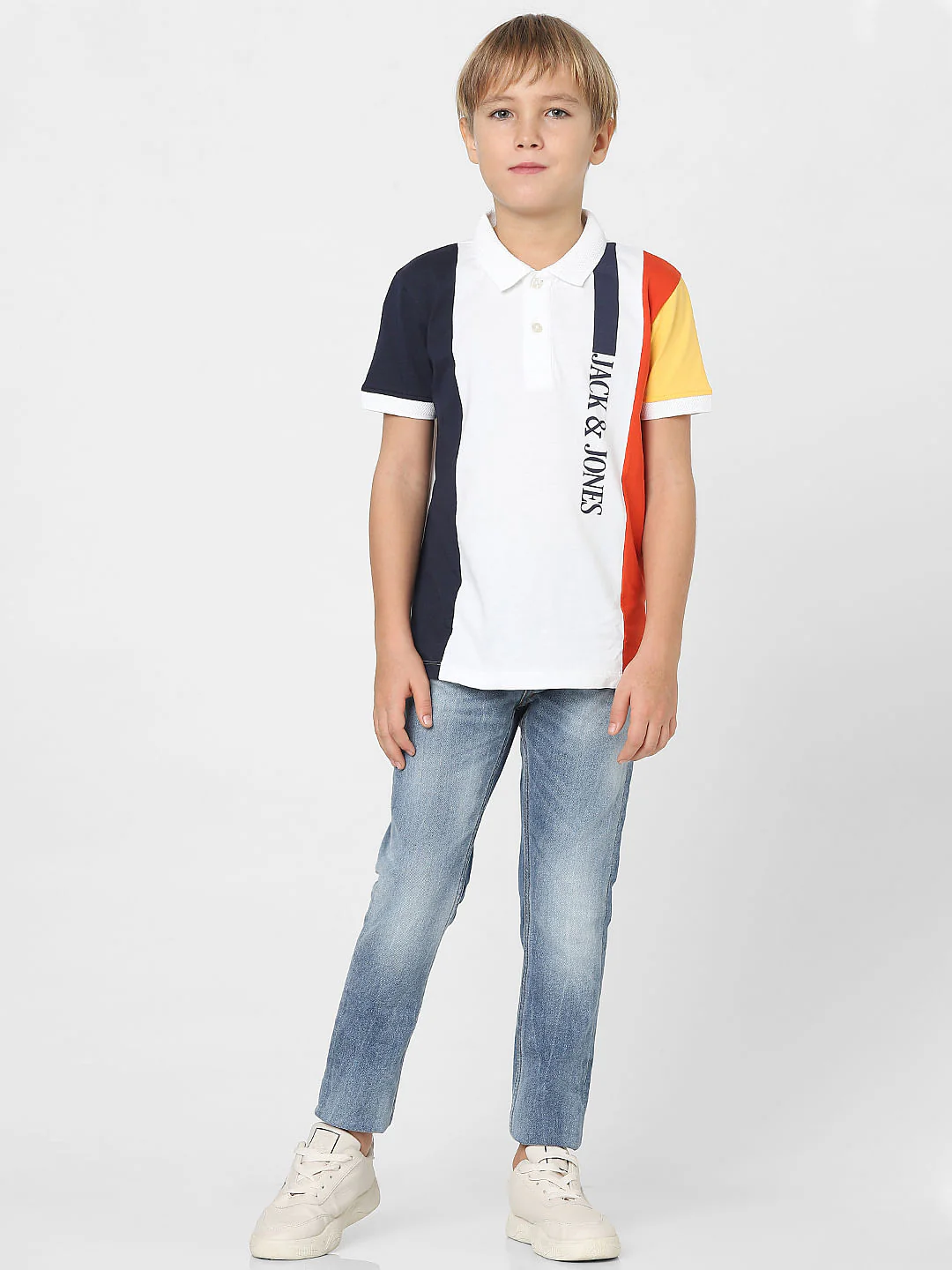 Boys White Colourblocked Polo T-shirt - Image 6