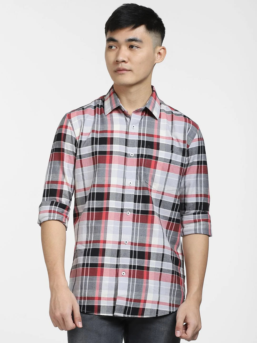 Grey Check Print Full Sleeves Shirt - Image 2