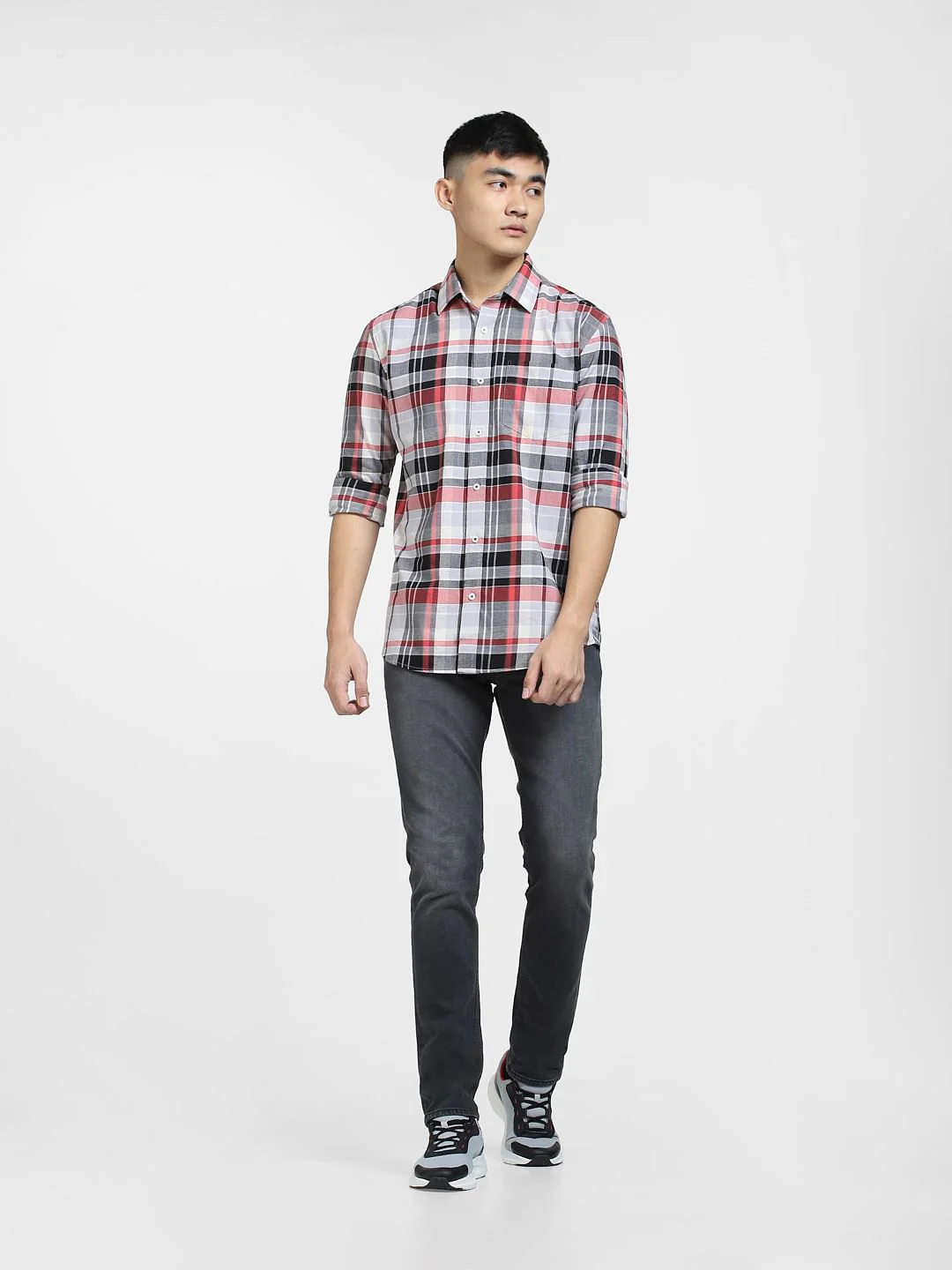 Grey Check Print Full Sleeves Shirt - Image 6