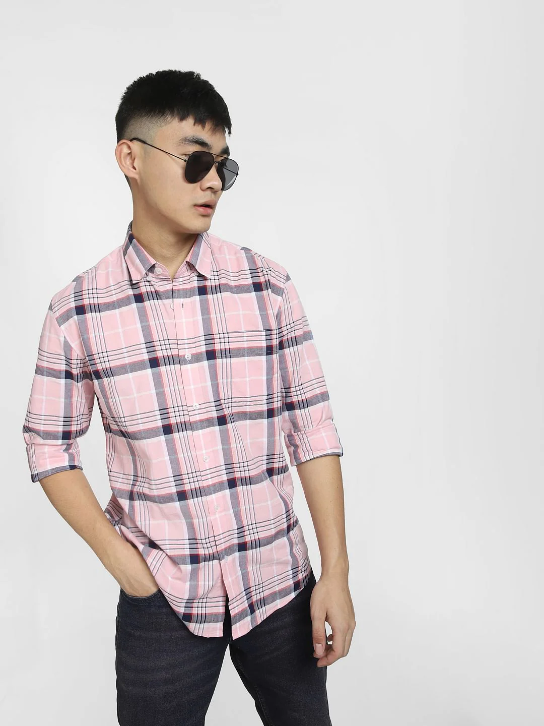 Light Pink Check Full Sleeves Shirt