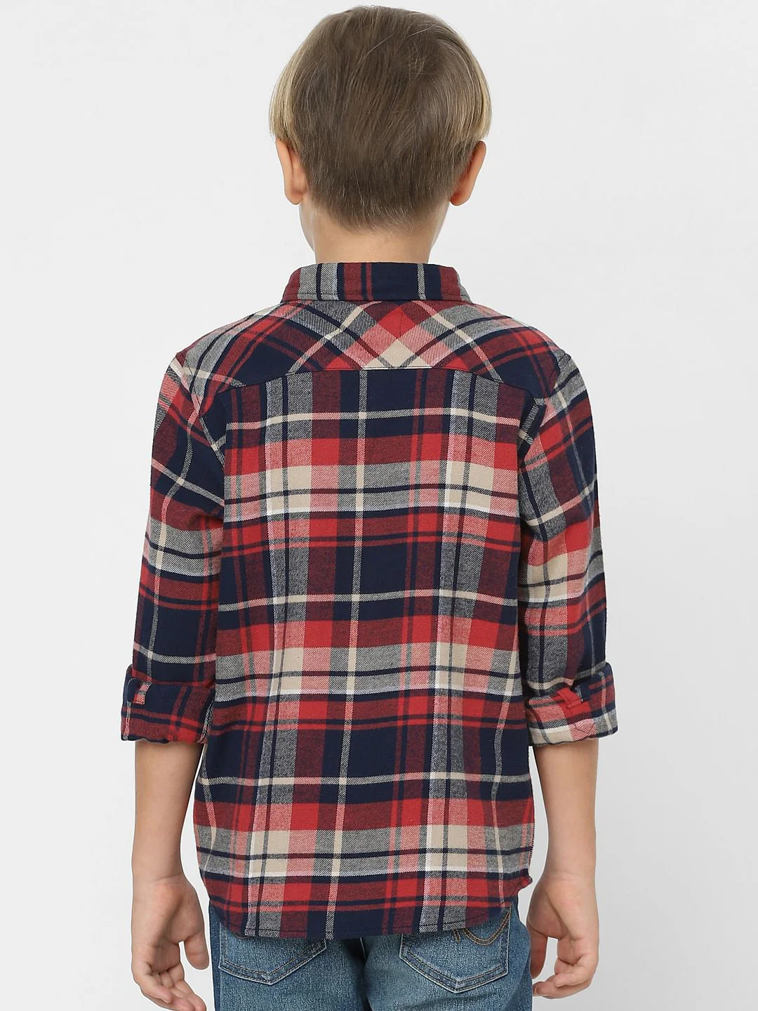 Boys Red Check Full Sleeves Shirt - Image 4