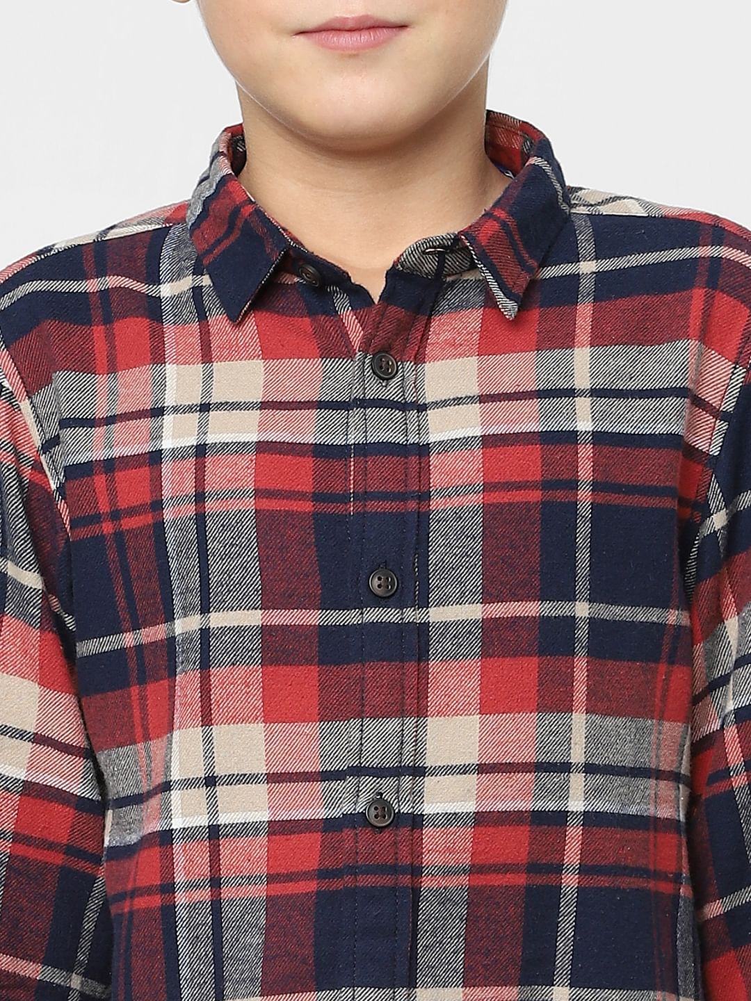 Boys Red Check Full Sleeves Shirt - Image 5