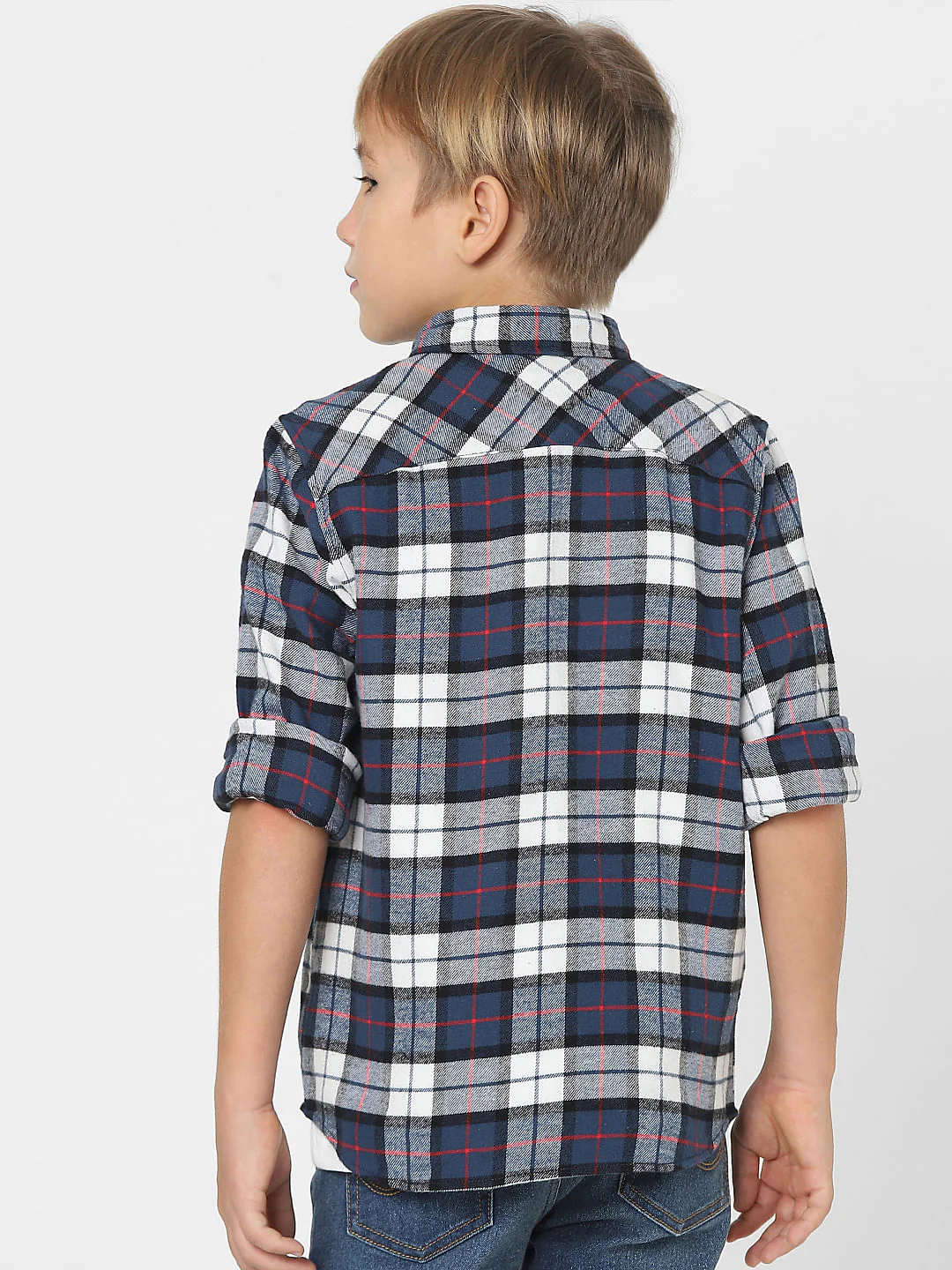 Boys White Check Full Sleeves Shirt - Image 4