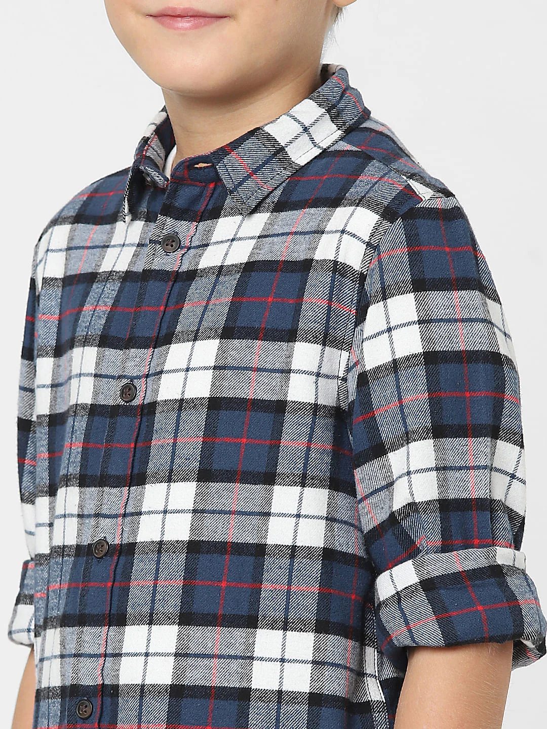 Boys White Check Full Sleeves Shirt - Image 5
