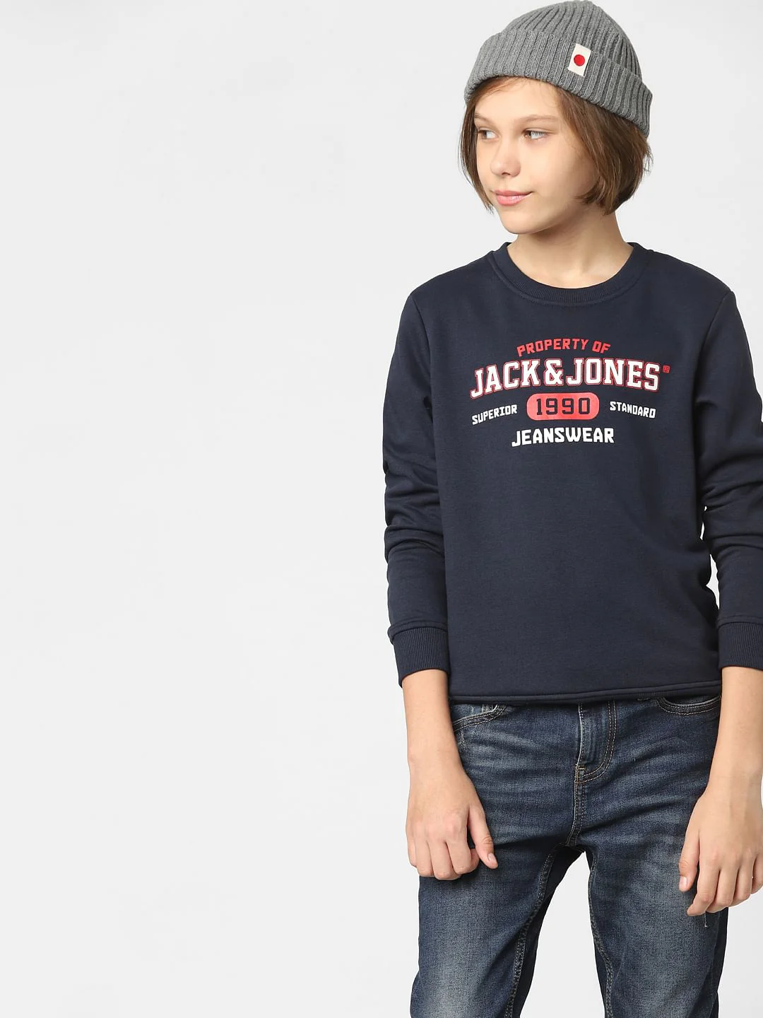 Boys Navy Blue Logo Print Sweatshirt