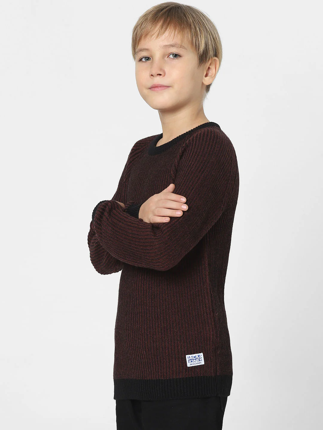 BOYS Dark Red Striped Sweater - Image 3