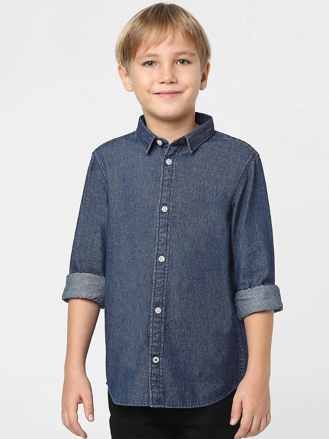 Boys Dark Blue Denim Full Sleeves Shirt - Image 2