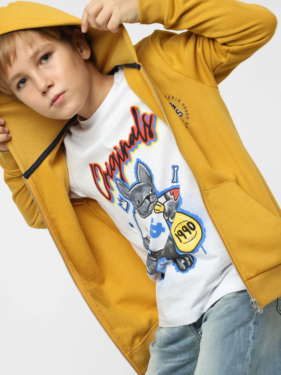 BOYS Mustard Zip-Up Hooded Sweatshirt