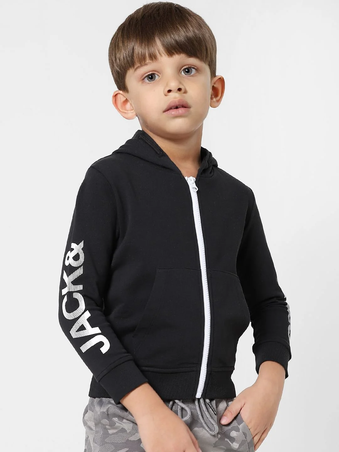 BOYS Black Zip Up Hooded Sweatshirt - Image 3