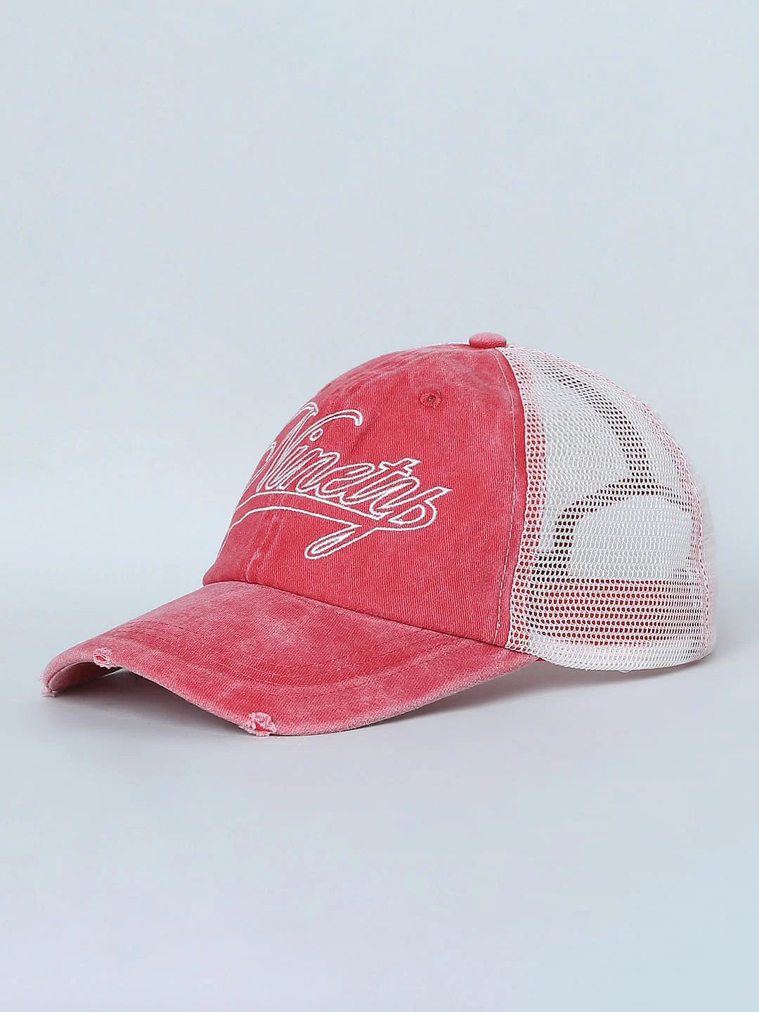 Red Embroidered Denim Cap - Image 3