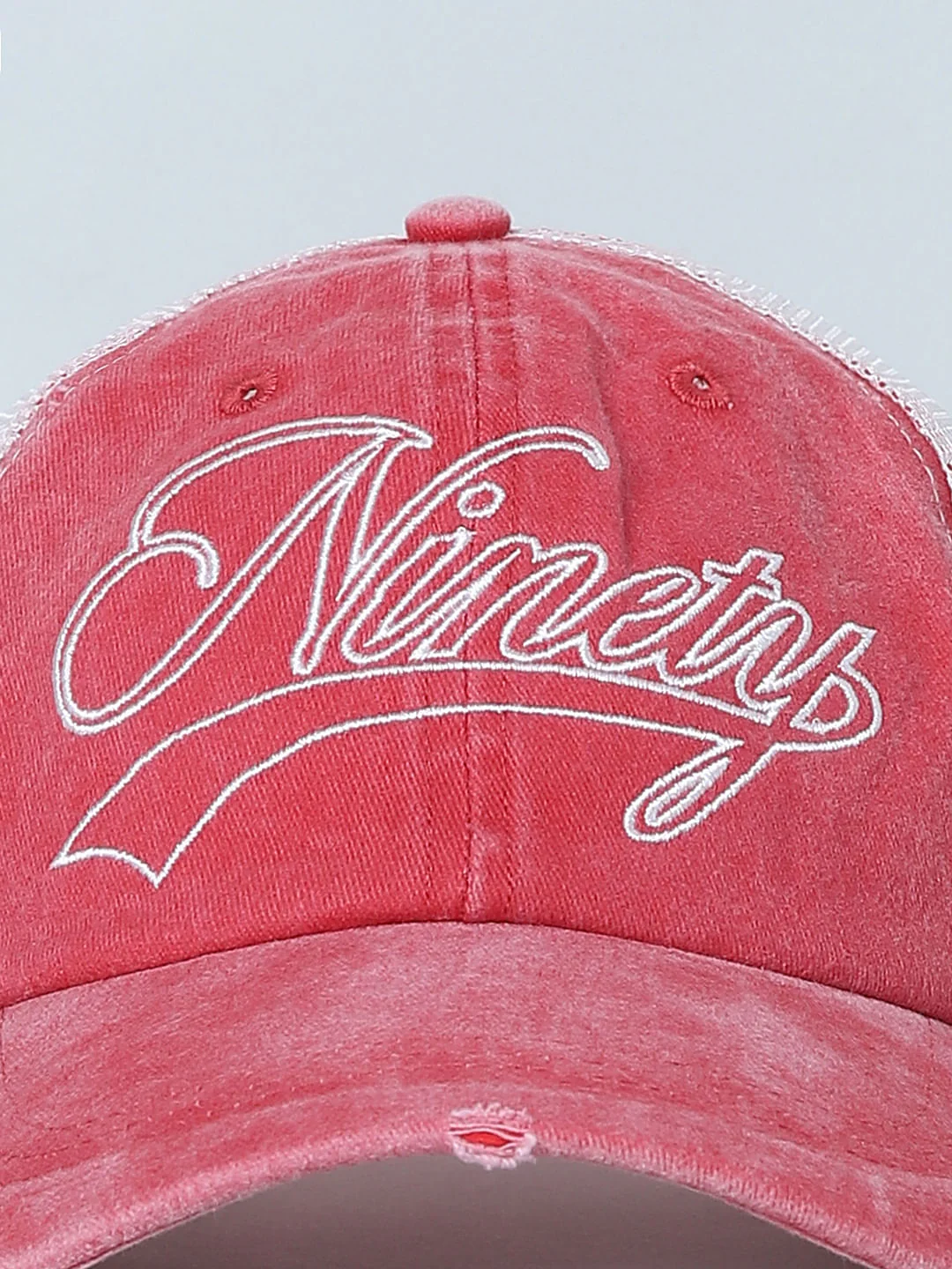 Red Embroidered Denim Cap - Image 6