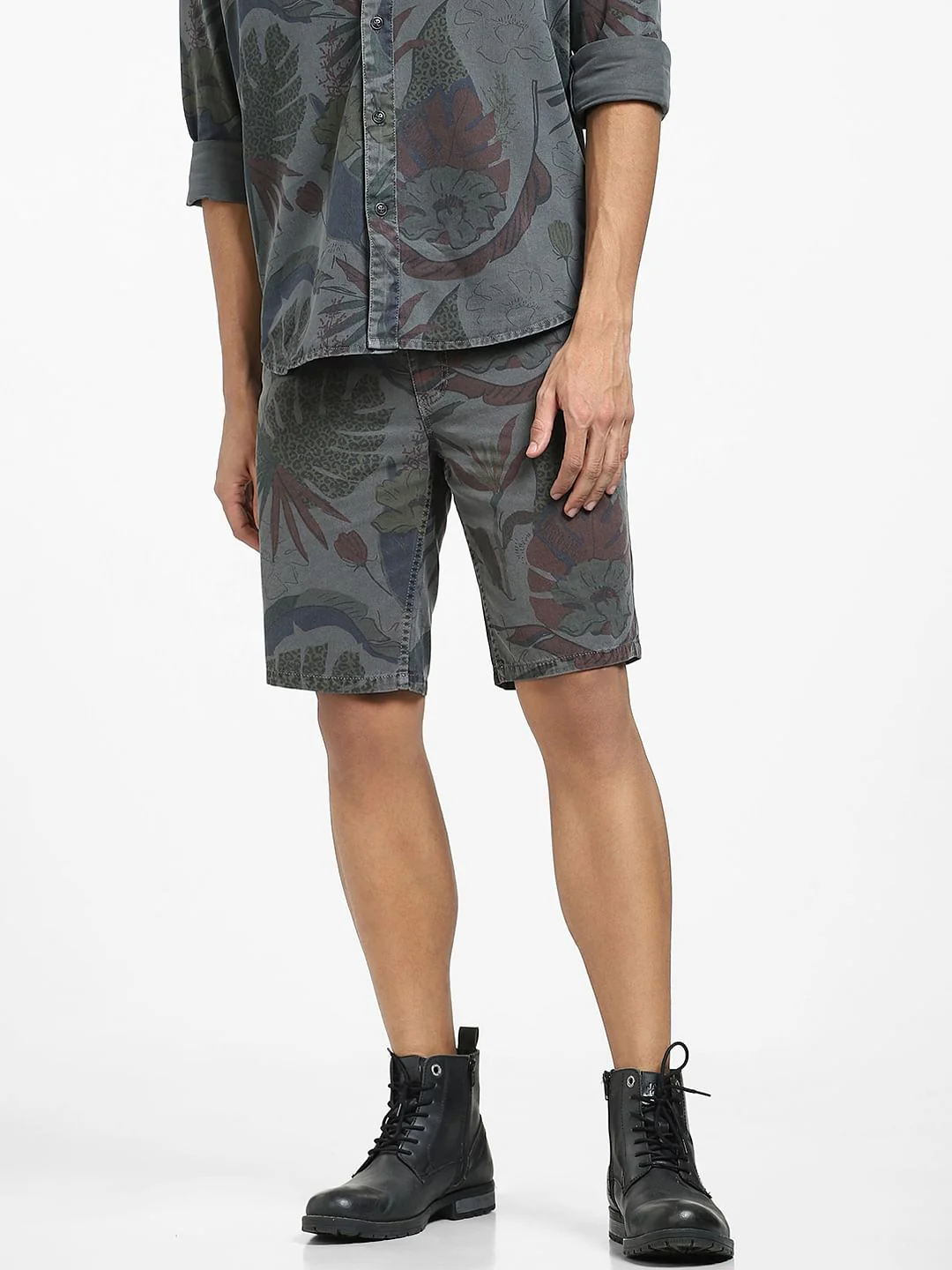 Grey Low Rise Floral Co-ord Set Shorts - Image 2