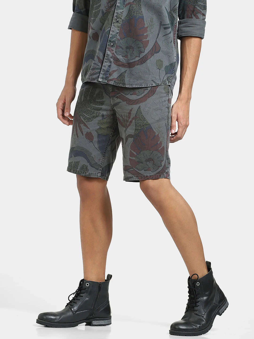 Grey Low Rise Floral Co-ord Set Shorts - Image 3