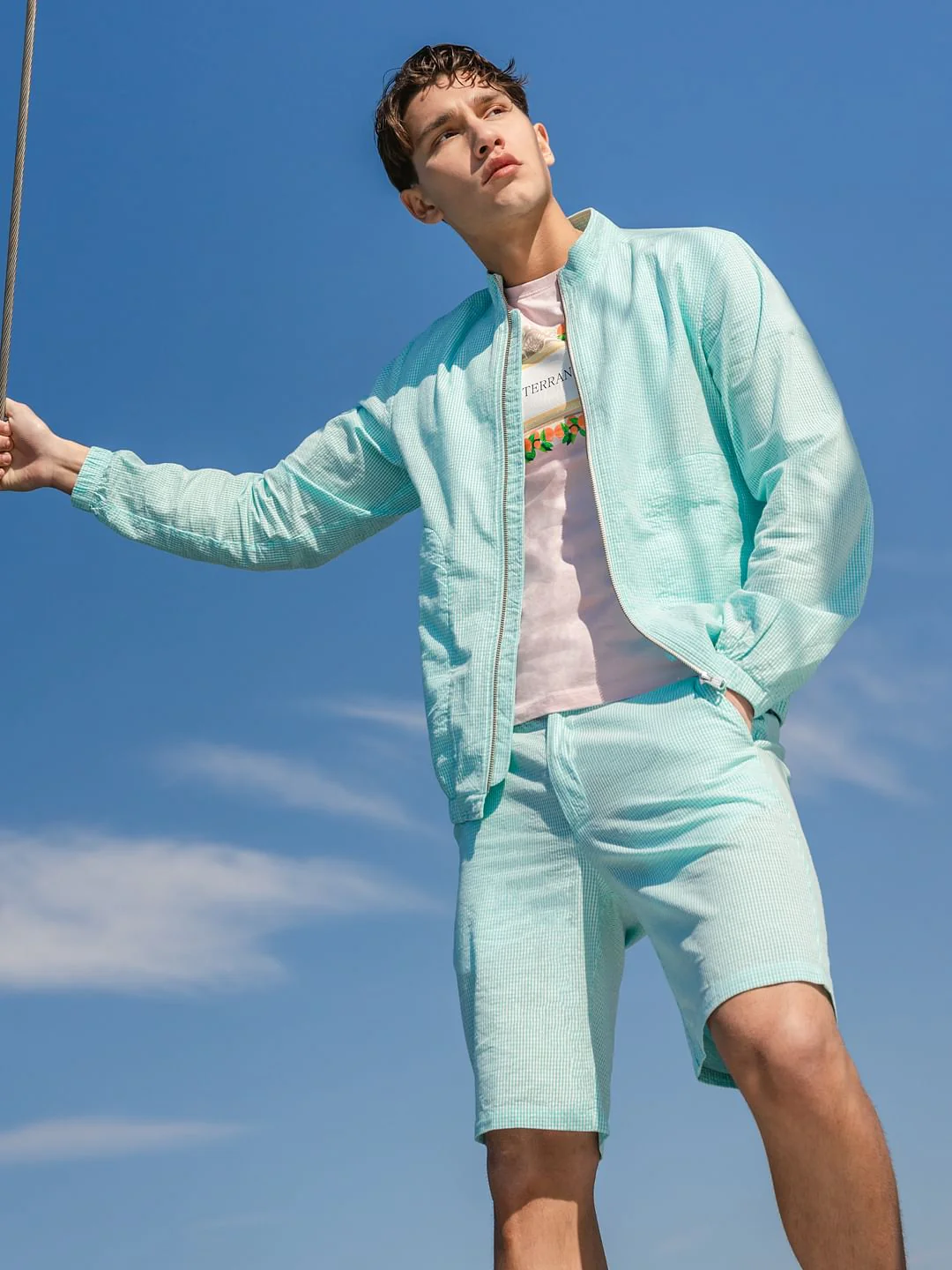 Turquoise Printed Co-ord Jacket