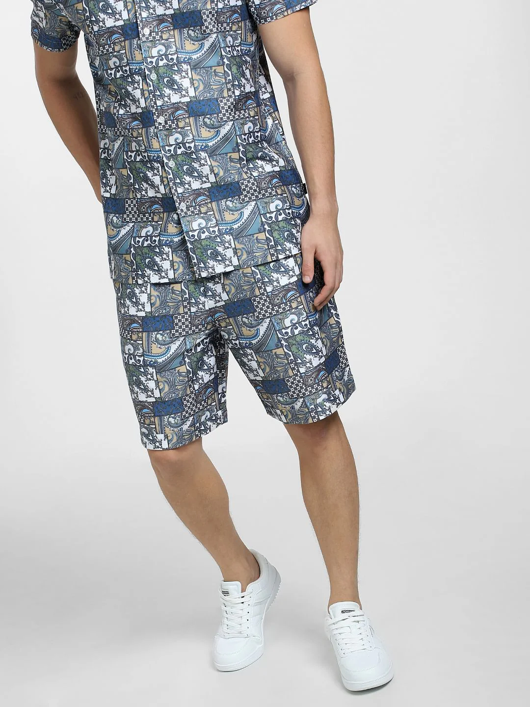 Blue Mid Rise Printed Co-ord Shorts - Image 2
