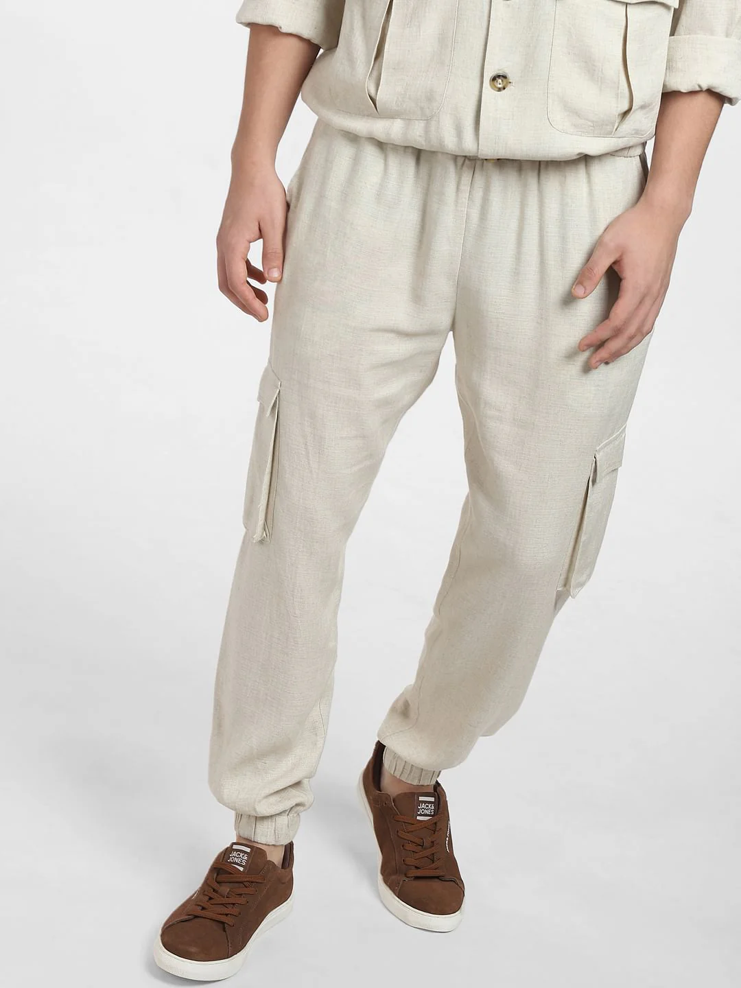 Beige Mid Rise Linen Co-ord Pants - Image 2
