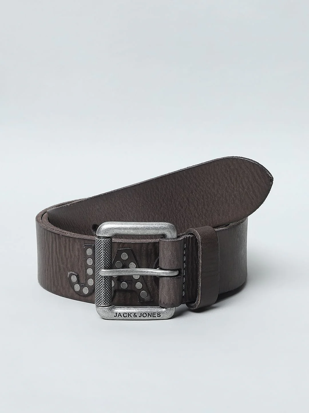 Brown Studded Logo Leather Belt - Image 2