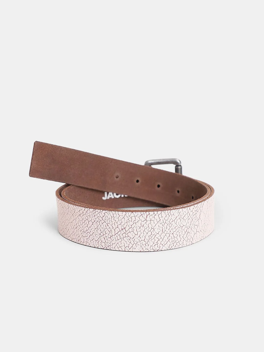 White Abstract Print Leather Belt - Image 2
