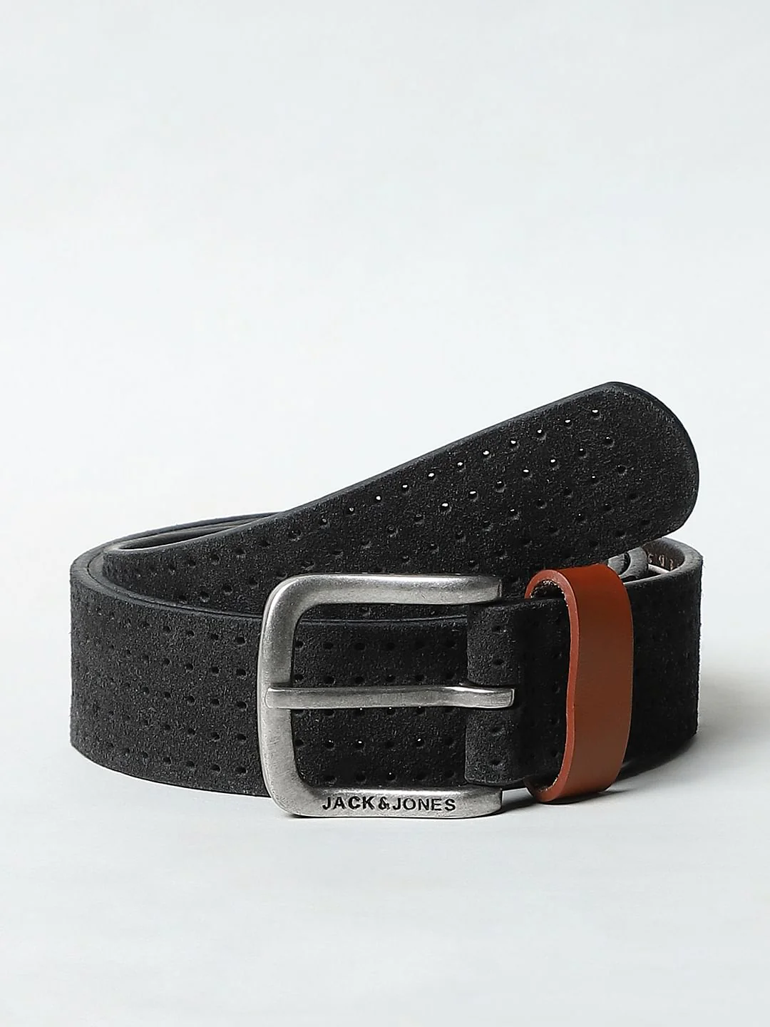 Black Perforated Detail Leather Belt - Image 2