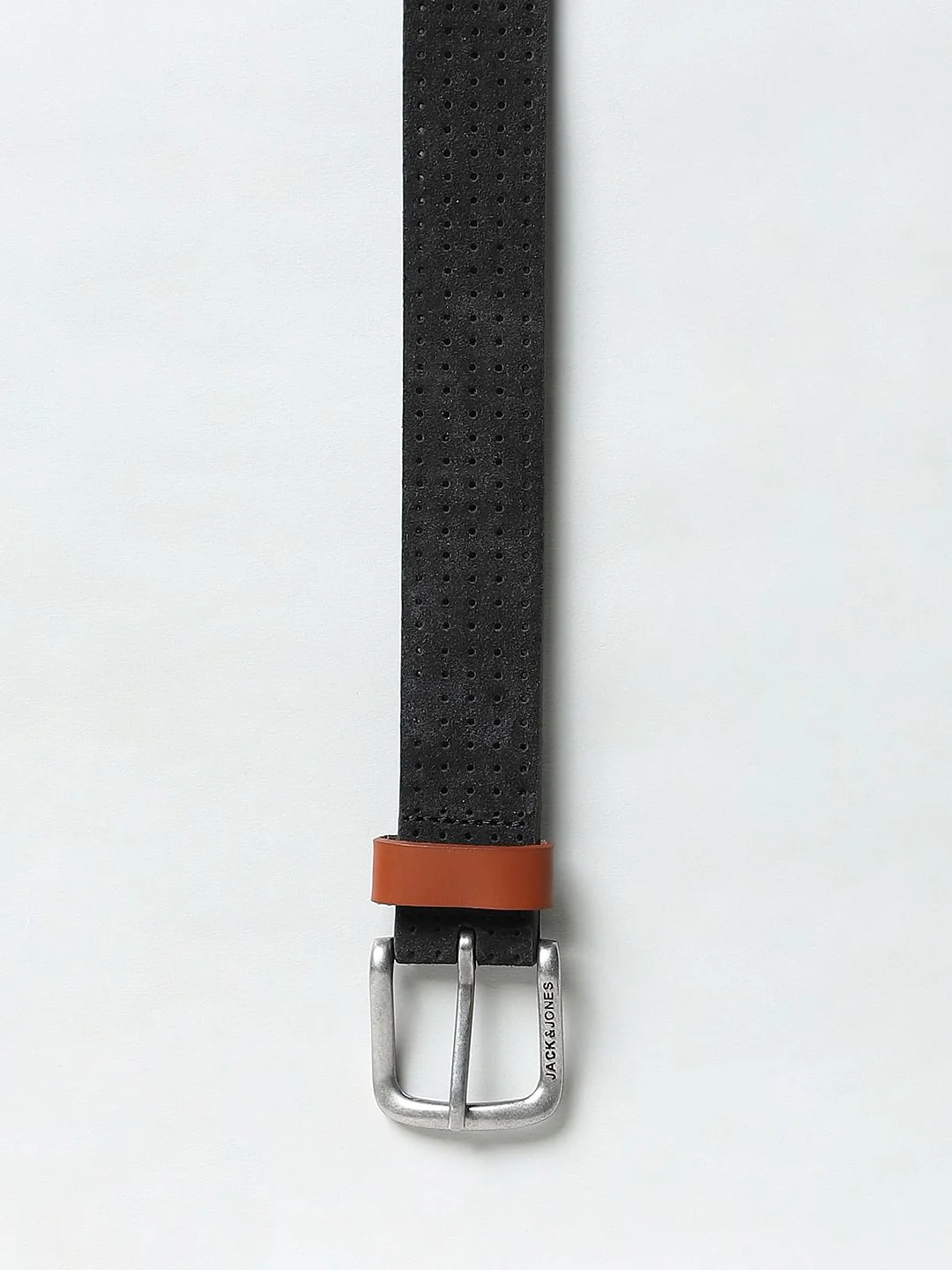 Black Perforated Detail Leather Belt - Image 4