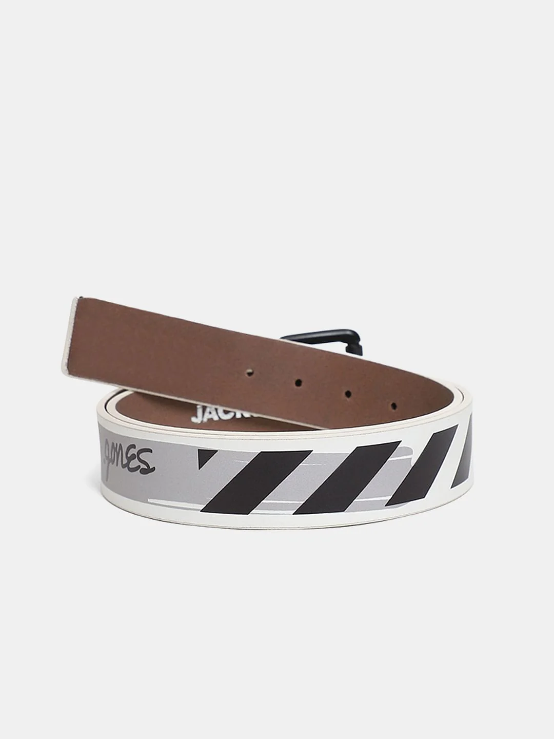 White Printed Leather Belt - Image 2
