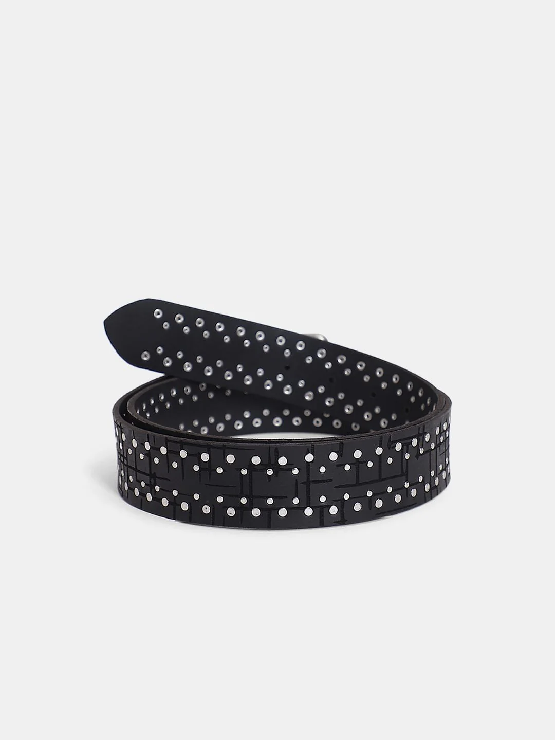 Black Stud Detail Leather Belt - Image 2