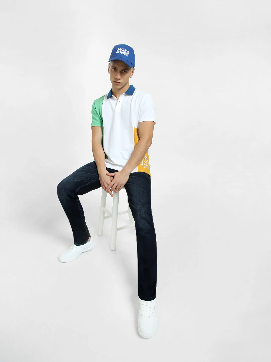 White Colourblocked Polo T-shirt