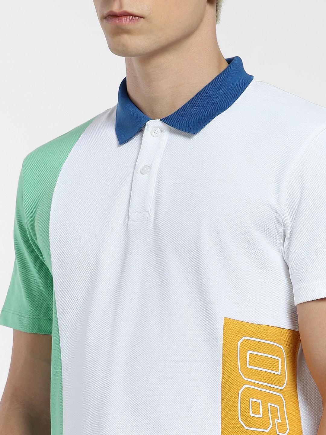 White Colourblocked Polo T-shirt - Image 5