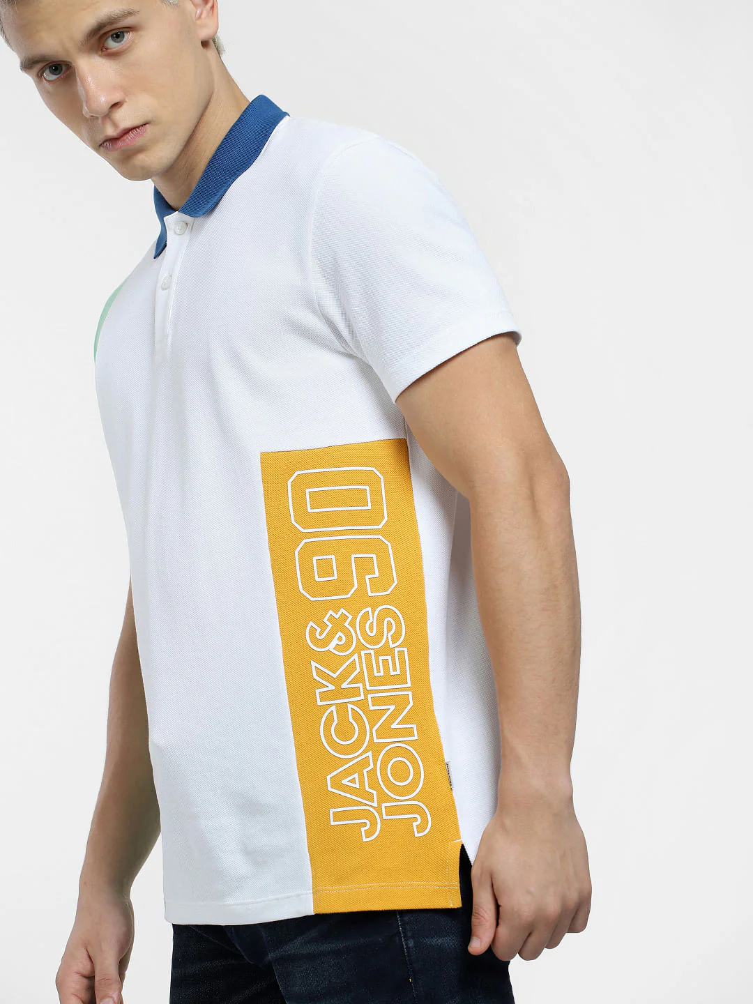 White Colourblocked Polo T-shirt - Image 7
