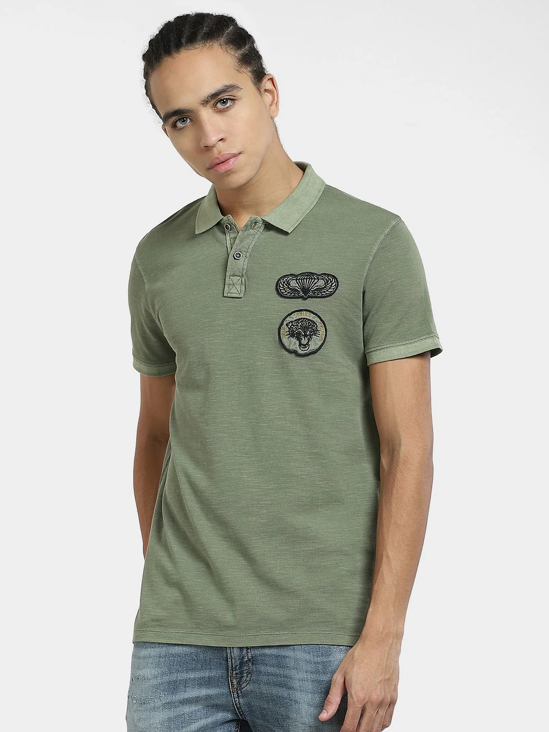 Green Embordered Patch Polo T-shirt - Image 2