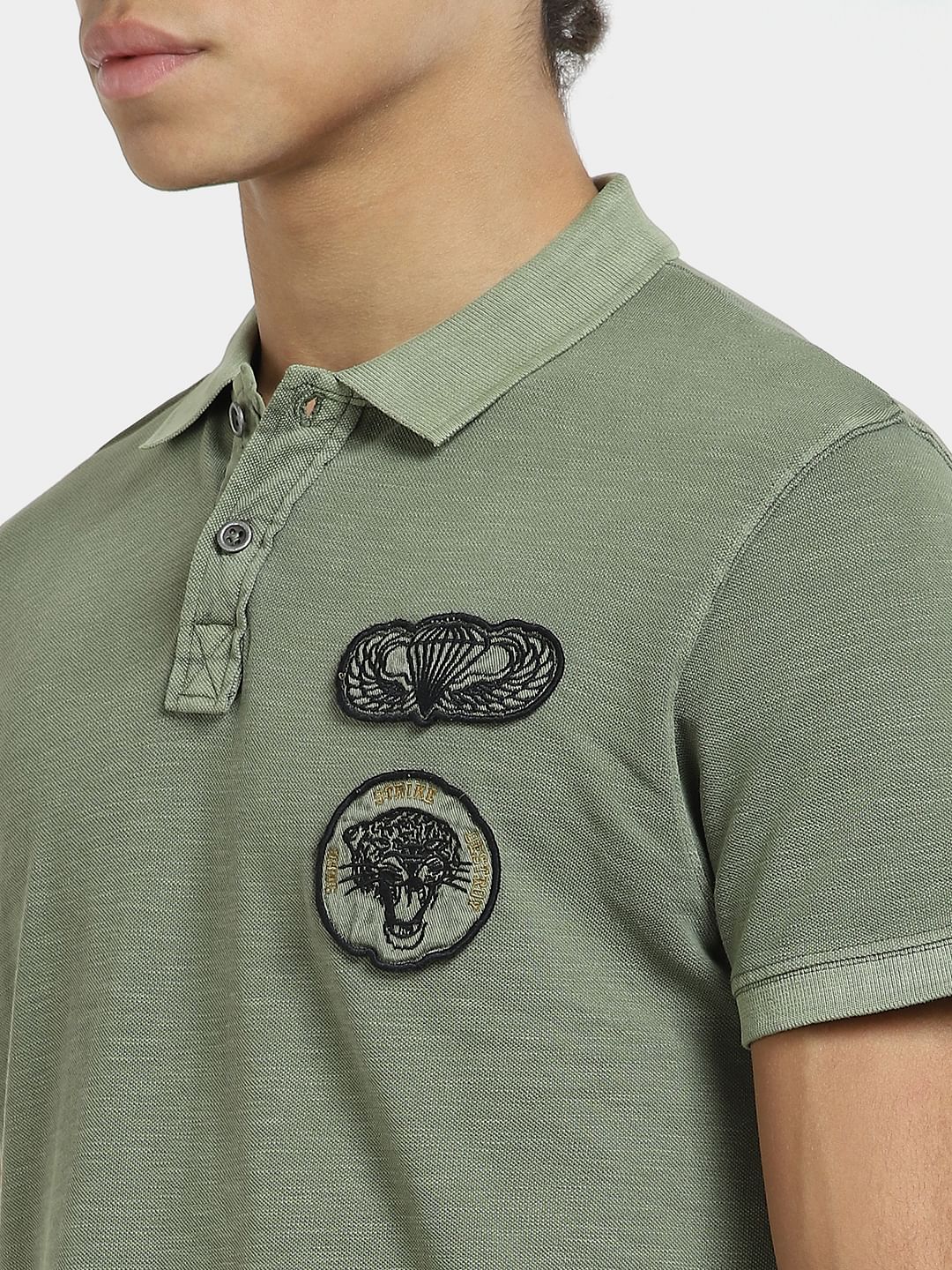 Green Embordered Patch Polo T-shirt - Image 5
