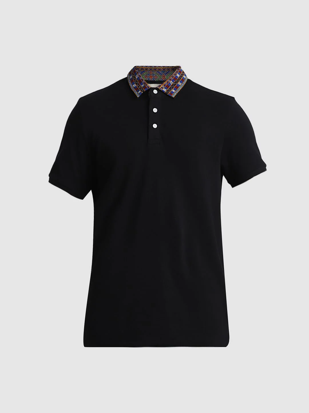 JACK&JONES X KUTCH BLACK PATCHWORK COLLAR POLO T-SHIRT - Image 7