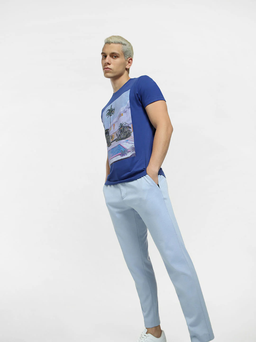 Dark Blue Graphic Print Crew Neck T-shirt