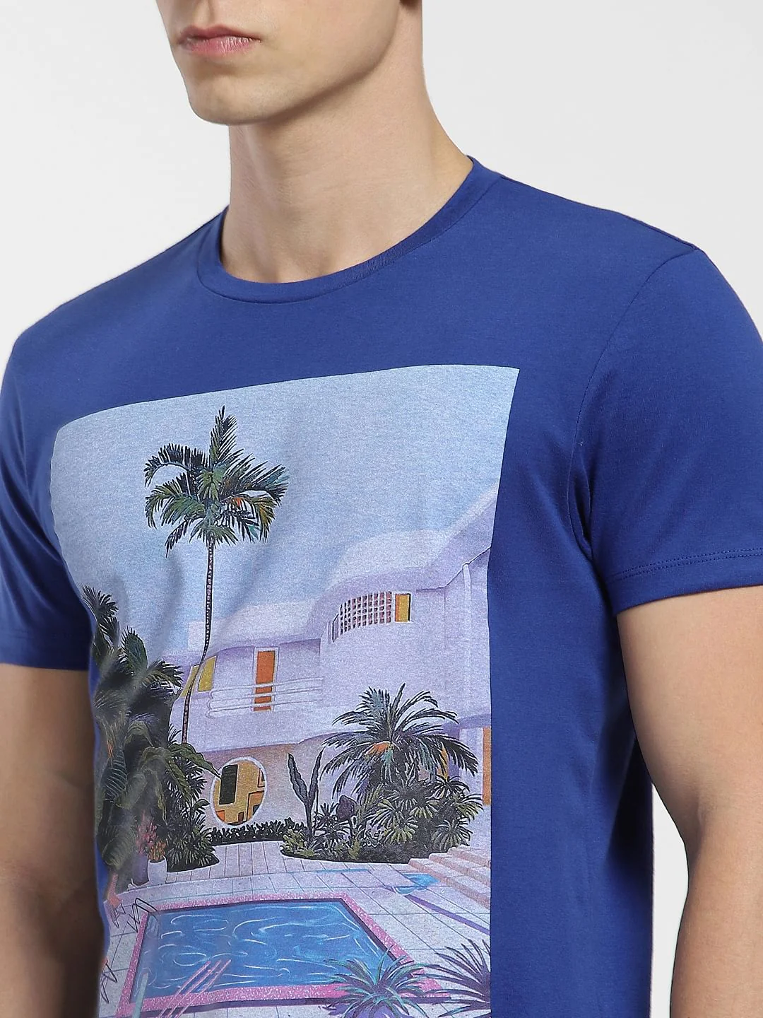 Dark Blue Graphic Print Crew Neck T-shirt - Image 5